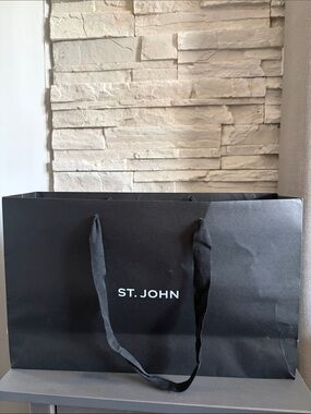 St. John Black Shopping Tote / Paper bag  with Ribbon Handles